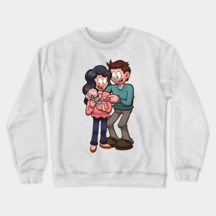 Cartoon Couple With Baby Crewneck Sweatshirt